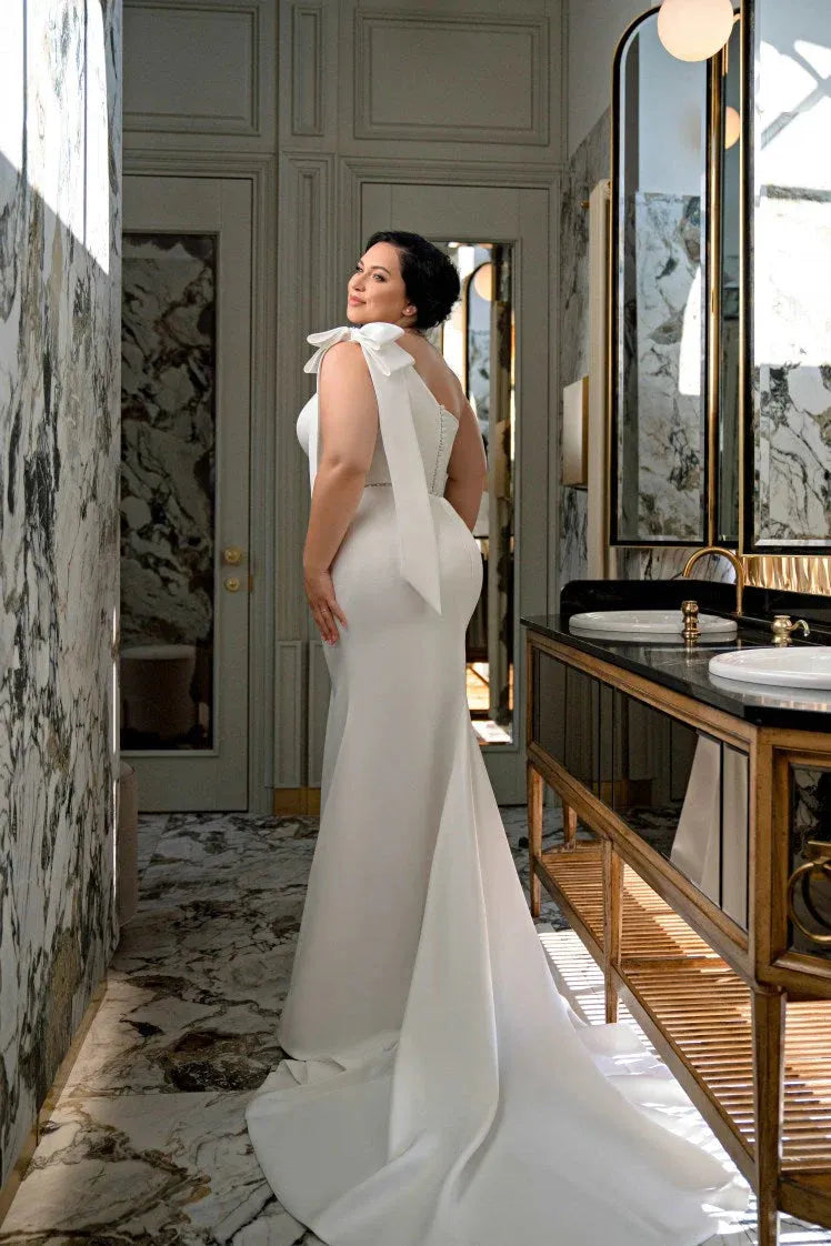 One-Shoulder Mermaid Wedding Dresses Plus Size Satin Sleeveless Bridal Gowns For Woman Exquisite Simple Vestidos De Novia Plus Size