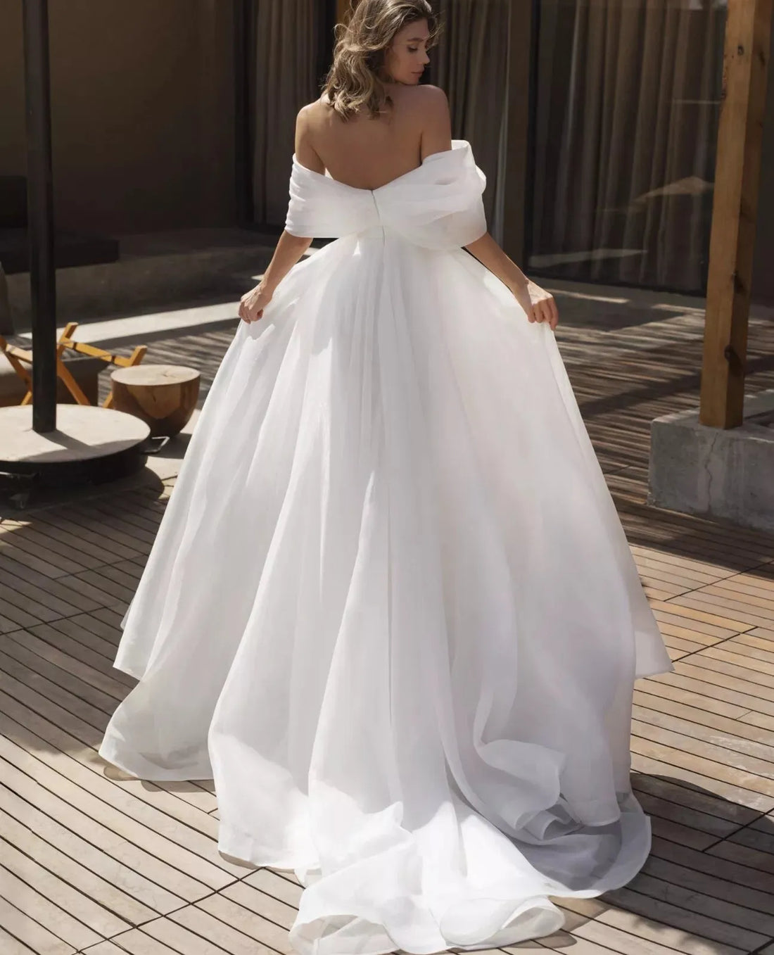 Simple Organza A-Line Wedding Dresses Off Shoulder Pleat Brides Dress High Side Slit Bridals Gowns for Women vestidos White