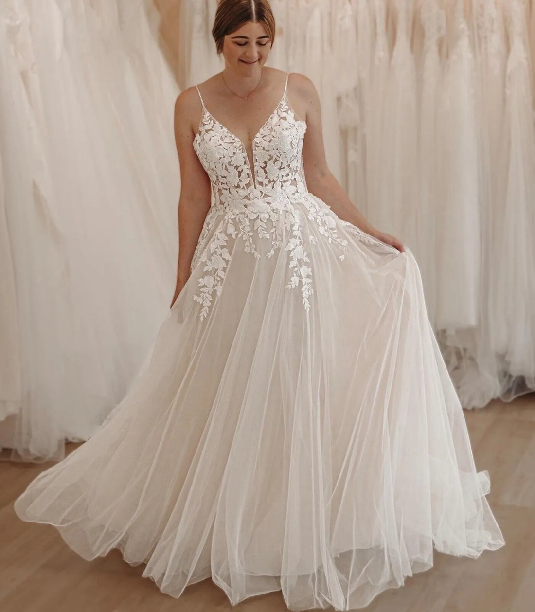 Booma A-Line Boho Wedding Dresses Appliques Tulle Sleeveless Brides Party Dress for Women Backless Bridals свадебное платье Ivory