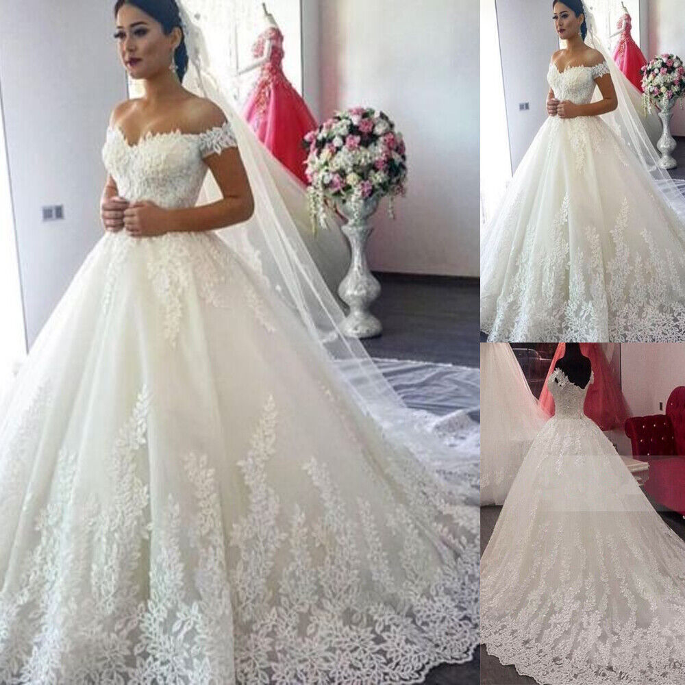 MYYBLE White Off the Shoulder Plus Size Vestido De Noiva Wedding Dress Train Custom Made Plus Size Bridal Tulle Mariage