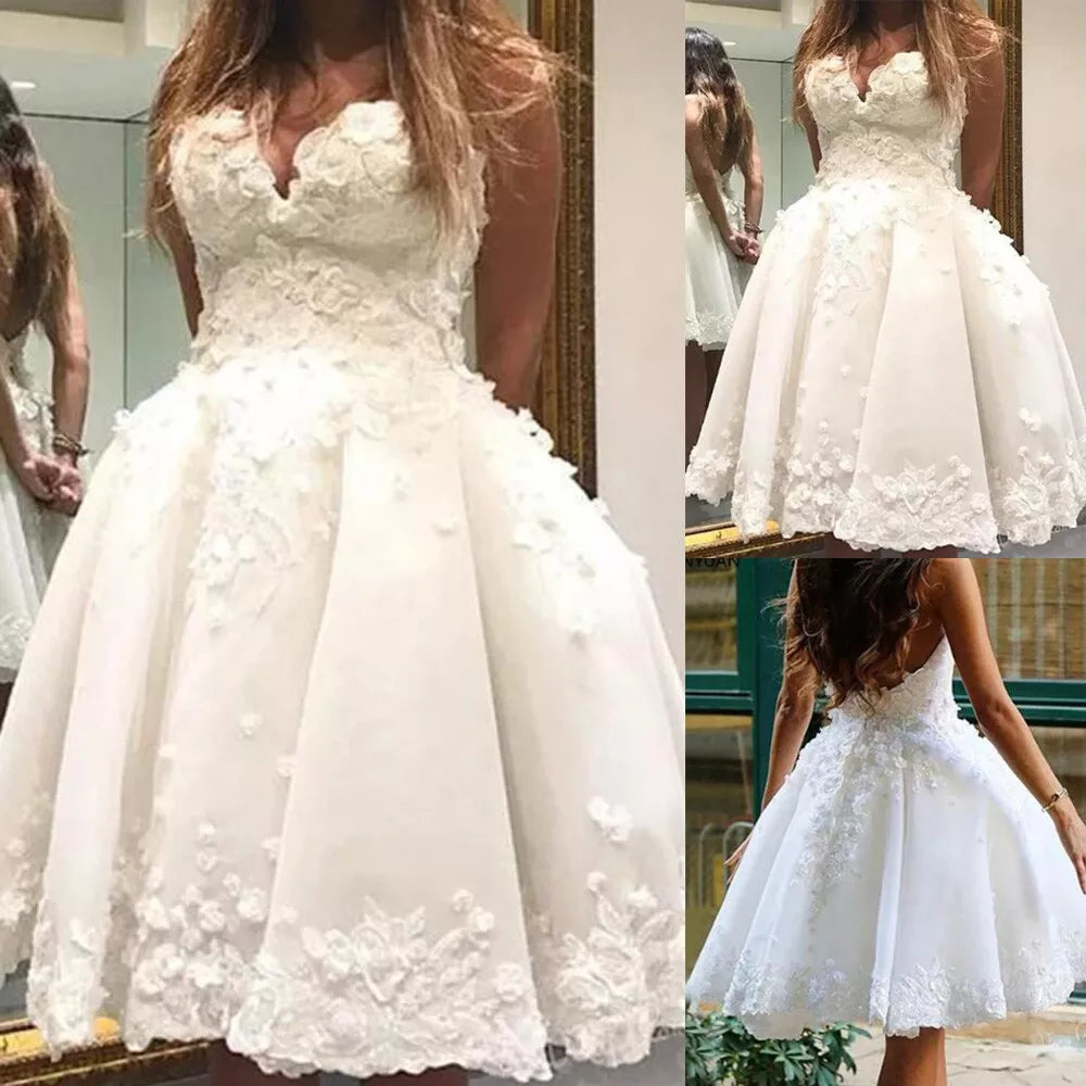 Gaun Perkahwinan Sederhana Untuk Wanita Pakaian Perkahwinan Pendek Plus Saiz Renda Appliques Backless Vestidos de Noiva