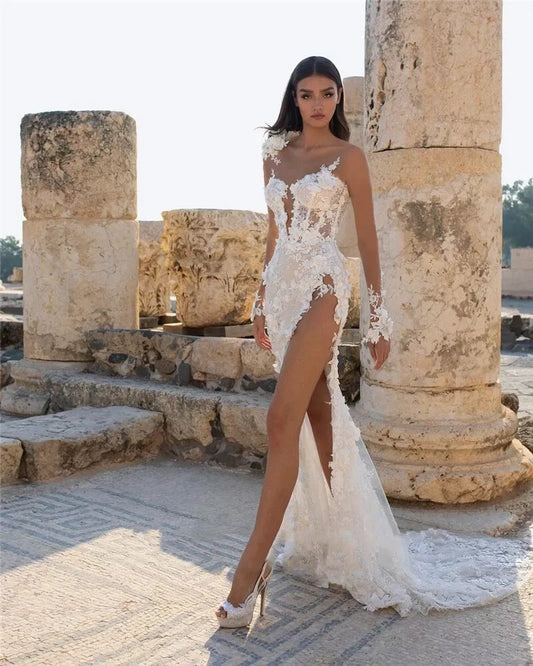 Abito da sposa moderno con sirena in pizzo diviso abiti da sposa senza spicco sexy abiti da sposa a pavimento lunghi pavimenti