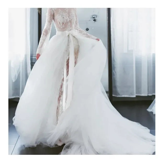 Detachable Tulle Overskirt Skirt Elastic Waist Bridal Overlay Wedding Skirt Long Tulle Over Maxi Party Skirt Train 14w