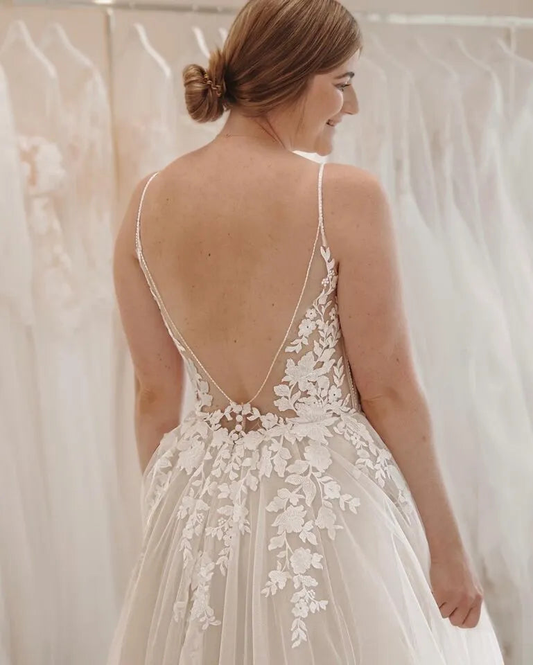 Booma A-Line Boho Wedding Dresses Appliques Tulle Sleeveless Brides Party Dress for Women Backless Bridals свадебное платье Ivory