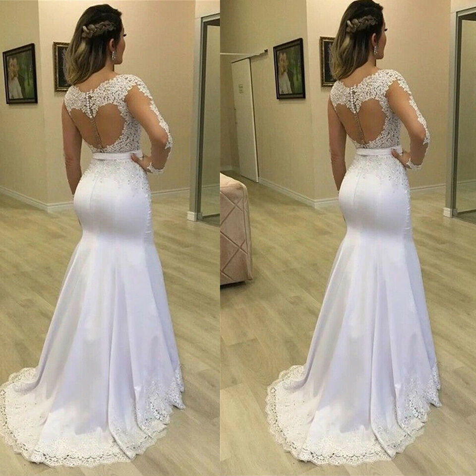 Bridal Gowns Mermaid Lace 2 In 1 Wedding Dresses Long Sleeves Detachable Train Puffy Tulle Appliques Vestido De Novia