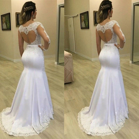 Vestidos De Novia De encaje De sirena 2 en 1, vestidos De Novia De manga larga, tren desmontable, apliques De tul hinchados, Vestido De Novia