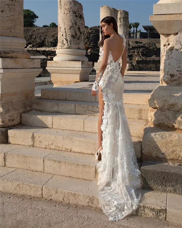 Abito da sposa moderno con sirena in pizzo diviso abiti da sposa senza spicco sexy abiti da sposa a pavimento lunghi pavimenti