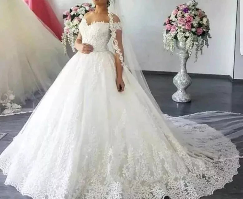 MYYBLE-Vestido De novia blanco con hombros descubiertos, Vestido De novia De talla grande, cola hecha a medida, boda De tul nupcial De talla grande