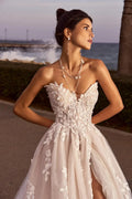 Fashionable Bridal Dress For Women Strapless Slit Backless Appliques Sleeveless Vestido De Casamento Customized Satin