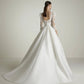 Ballgown Wedding Dress with Square Neckline Vestido De Novia Bow Satin Court Train Sleeves Bridal Gowns Modern Princess White  Mermaid Satin