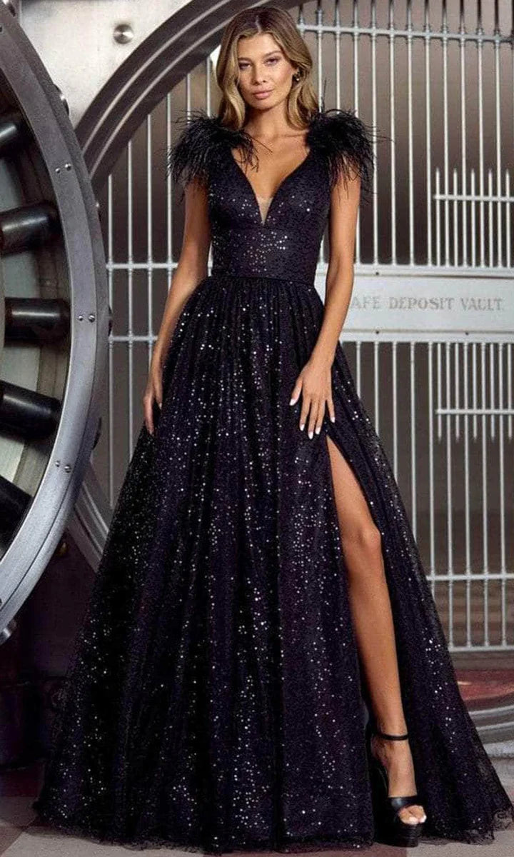 Black Glitter Sequins A-line Prom Dress Sexy Side High Split Tulle فساتين السهرة Backless Strapless Evening Dress