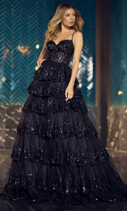 Black A-line Pleaded Prom Dress Spaghetti Strap Shiny Sequins فساتين السهرة Lace Waist tidos de noche