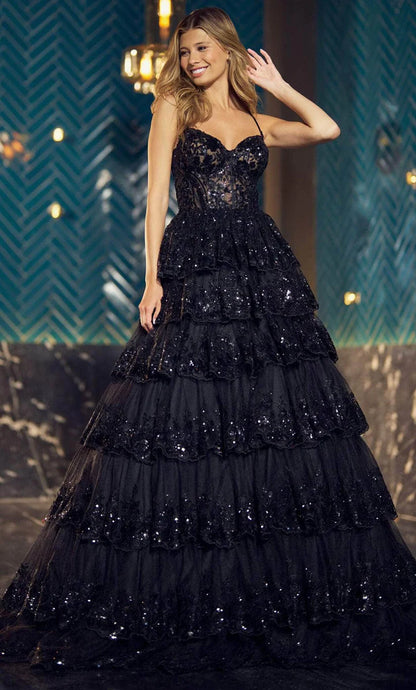 Black A-line Pleaded Prom Dress Spaghetti Strap Shiny Sequins فساتين السهرة Lace Waist tidos de noche