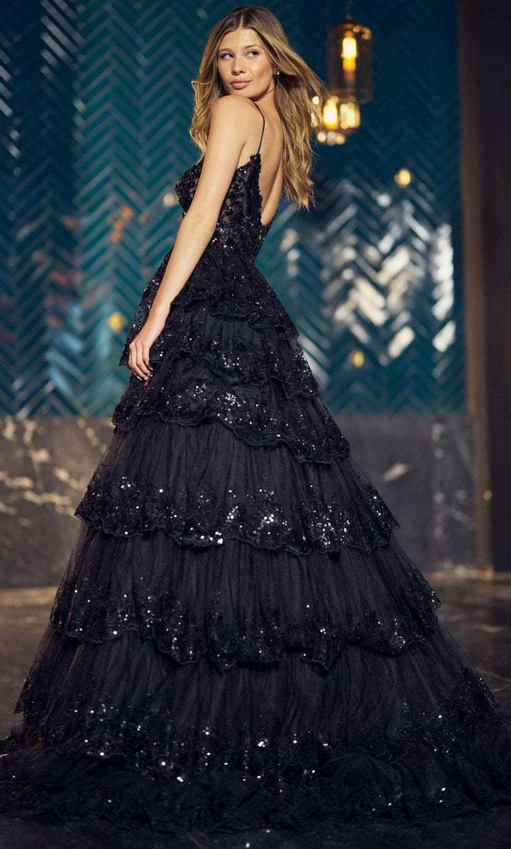 Black A-line Pleaded Prom Dress Spaghetti Strap Shiny Sequins فساتين السهرة Lace Waist tidos de noche