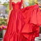 Wine Red Prom Dresses Taffeta A-line فساتين السهرة Elegant Sleeveless Floor-Length Heart Shaped Neck vestidos verano moda