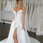 Illusion V-Neck Detail Wedding Dress Bridal Gown Skirt Vestido De Novia Bow Satin Court Train Dress