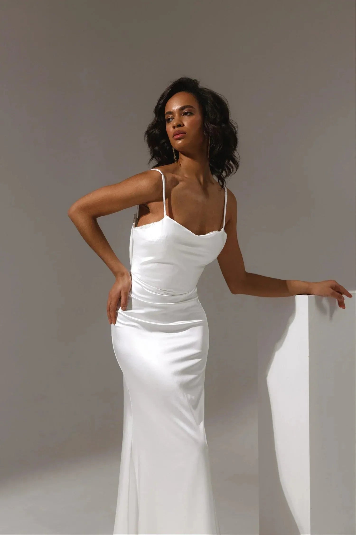 Satin Wedding Dress Sheath Silhouette Spaghetti Straps Square