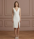 Simple Slit Wedding Dress Deep V-Neck Sleeveless Short Bridal