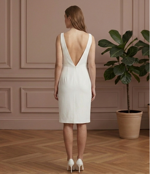 Simple Slit Wedding Dress Deep V-Neck Sleeveless Short Bridal