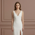 Simple Slit Wedding Dress Deep V-Neck Sleeveless Short Bridal