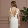 Simple Slit Wedding Dress Deep V-Neck Sleeveless Short Bridal