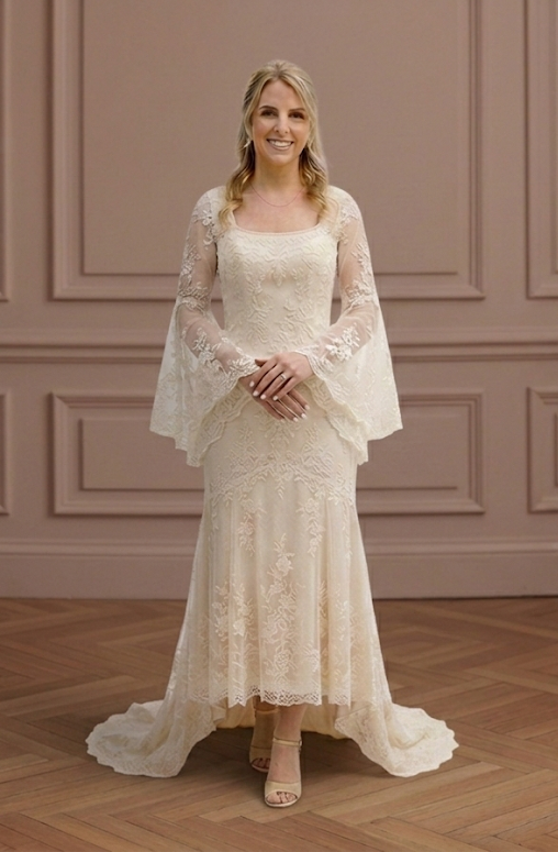 Designer Wedding Dress Boutique Silk Short Hand Stitched Luxury