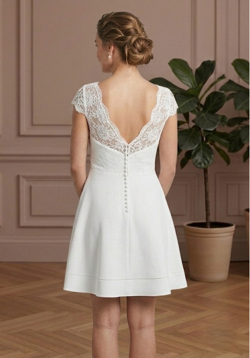 Cap Sleeve Wedding Dress Above the Knee Short Alternative White