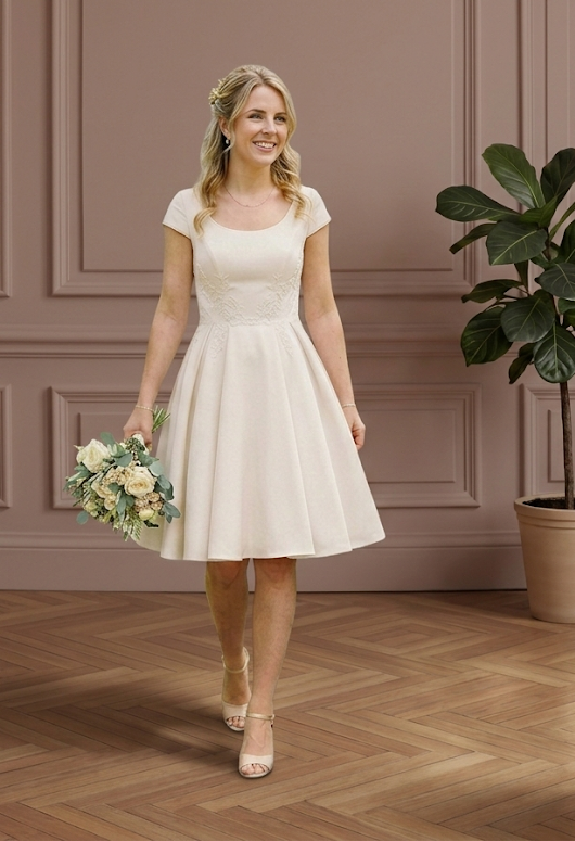 Champagne Wedding Dress Matte Fabric Short Classic A-Line Gown