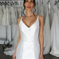 V-Style Neckline Wedding Dress Vestido De Novia Satin Bridal Gown Simple Skirt  Bow Court Train Dress