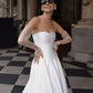 Fivsole Minimalistic Style Open Back High Neck A-Line Wedding Dress Tulle Tea Length Bridal Gowns Buttons Sleeves Vestidos