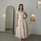 Elegant A-Line Midi Wedding Party Dresses Square Collar Beading FLowers Short Sleeves Brides Evening Dress for Women