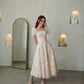 Elegant A-Line Midi Wedding Party Dresses Square Collar Beading FLowers Short Sleeves Brides Evening Dress for Women