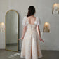 Elegant A-Line Midi Wedding Party Dresses Square Collar Beading FLowers Short Sleeves Brides Evening Dress for Women