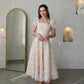 Elegant A-Line Midi Wedding Party Dresses Square Collar Beading FLowers Short Sleeves Brides Evening Dress for Women