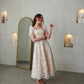 Elegant A-Line Midi Wedding Party Dresses Square Collar Beading FLowers Short Sleeves Brides Evening Dress for Women