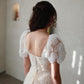 Elegant A-Line Midi Wedding Party Dresses Square Collar Beading FLowers Short Sleeves Brides Evening Dress for Women