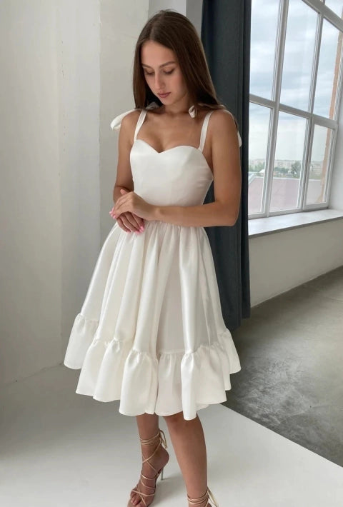 Short A-Line Prom Dresses Sweetheart Sleeveless Wedding Party Dress for Women Knee Length Ruched Homecoming Dresses