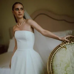 Simple A-Line Long Wedding Dresses Strapless Ruched Elegant Brides Dress for Women Evening Gowns robe de mariée 26W