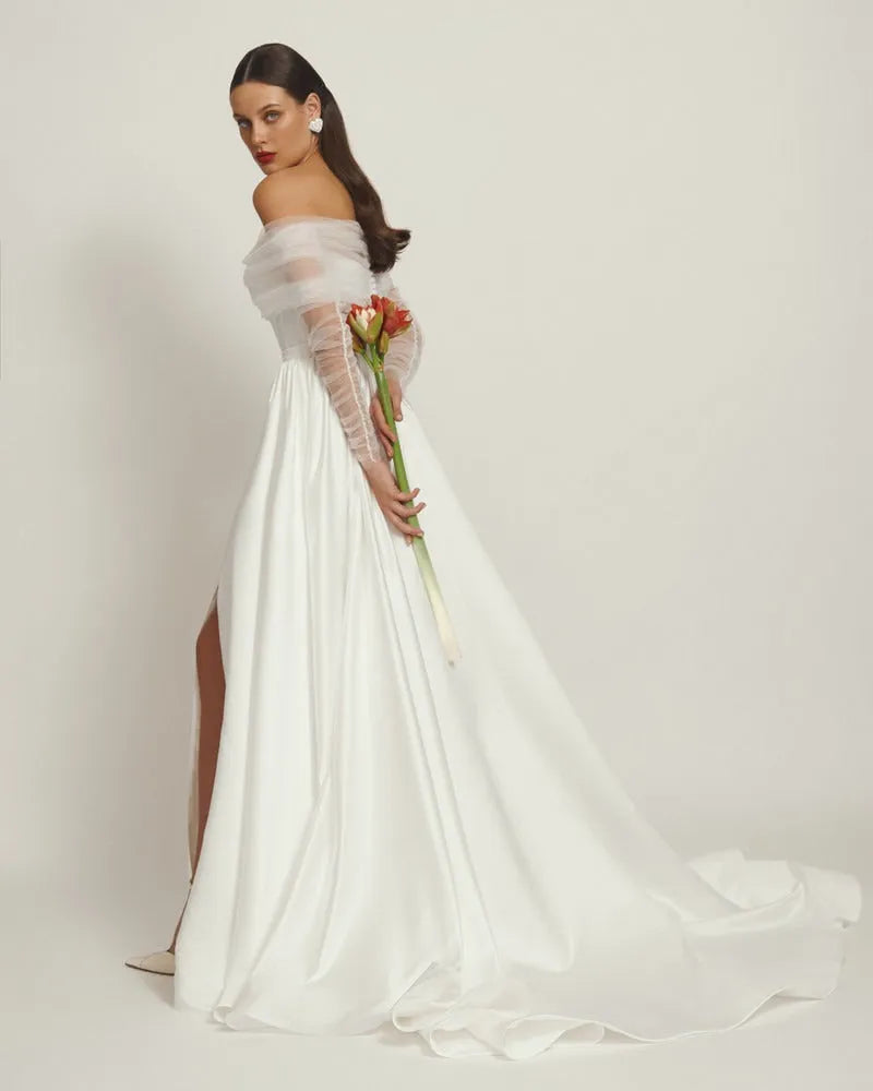 Sweatheart Dress Train Vestido De Novia Bow Bridal Gown Skirt Wedding Dress Court Train Dress Satin Satin