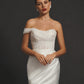 Open Strapless Bodice Embellished with a Delicate Mesh Drape Wedding Dress Vestido De Novia Bow Bridal Gown Skirt Dress Court Train Dress  Satin