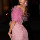 Sparkle Pink Beaded Mini Cocktail Dresses Off the Shoulder Feathers Mini Birthday Event Dress Glitter Crystals Party Night Gowns