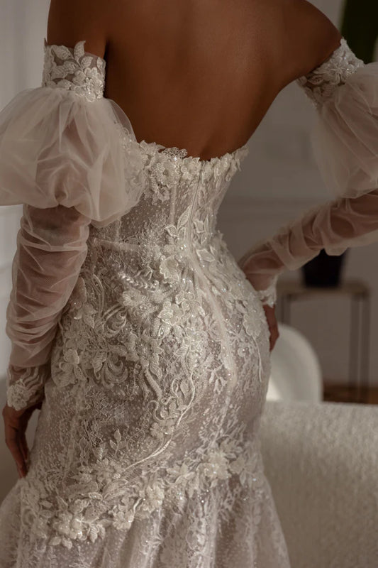 Exquisite Brautkleider Wunderschöne Brautkleider Spitzen Applikationen Schedien Meerjungfrau Bodenlänge Robe für Braut Vestidos de Novia