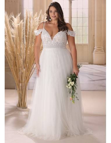 Elegante abito da sposa a-line plus size donne aperte in pizzo bianco fuori dalla spalla a cuore abito da sposa Vestidos de nolia