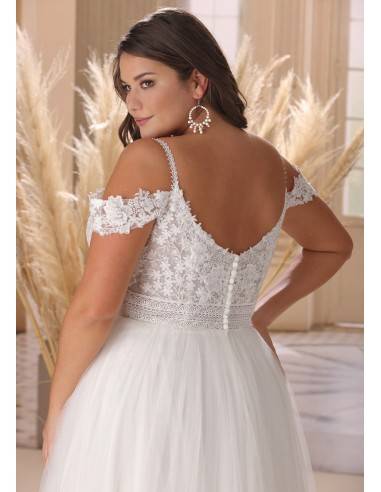 Elegante abito da sposa a-line plus size donne aperte in pizzo bianco fuori dalla spalla a cuore abito da sposa Vestidos de nolia