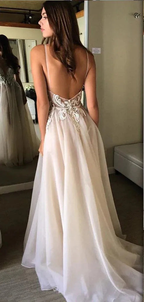 Beach Wedding Dress Pink Spaghetti Straps With Delicate Appliques Sexy Bride Dress Backless Vestido De Novia Playa Pink as picture