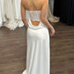 Simple Strapless Straight Neckline Wedding Dress Vestido De Novia Satin Skirt  Bow Court Train Dress  Bridal Gown