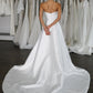 Illusion V-Neck Detail Wedding Dress Bridal Gown Skirt Vestido De Novia Bow Satin Court Train Dress