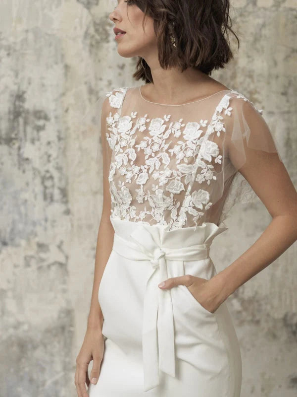 Eleganti abiti da sposa corti abiti da spina con pizzo aperto maniche a batwing a batwing in gambo abito da sposa sopra ginocchio sopra il ginocchio de noviva