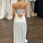 Simple Strapless Straight Neckline Wedding Dress Vestido De Novia Satin Skirt  Bow Court Train Dress  Bridal Gown