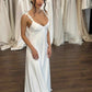 Floor Lenght with V-Neckline Wedding Dress Vestido De Novia Satin Simple Skirt  Bow Court Train Dress  Bridal Gown